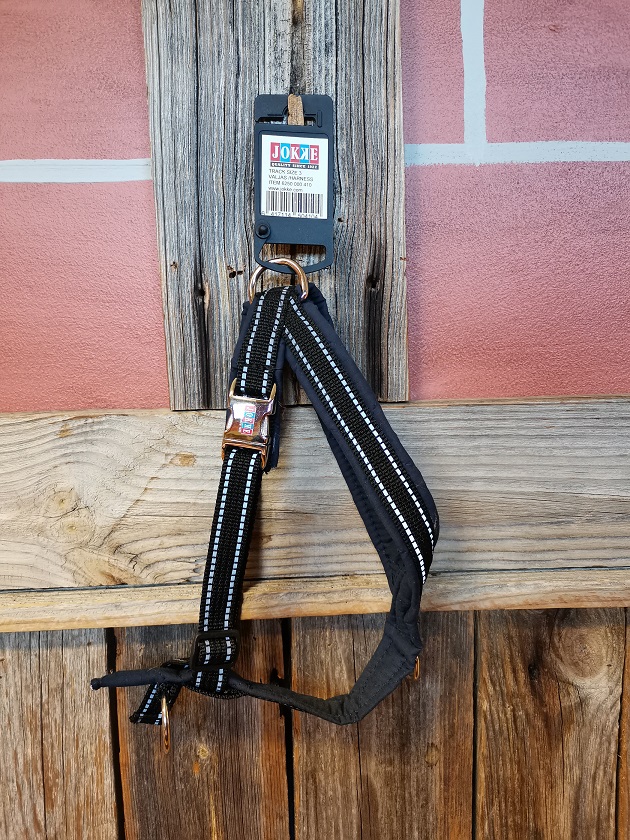 Jokke Track harness with reflex, black metal lock - Dog collars and harnesses - 6417114504050 - 2