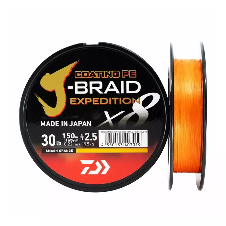 Daiwa J-Braid Expedition X8 Orange Braided Line - Braided Fishing Line - 043178182673 - 1