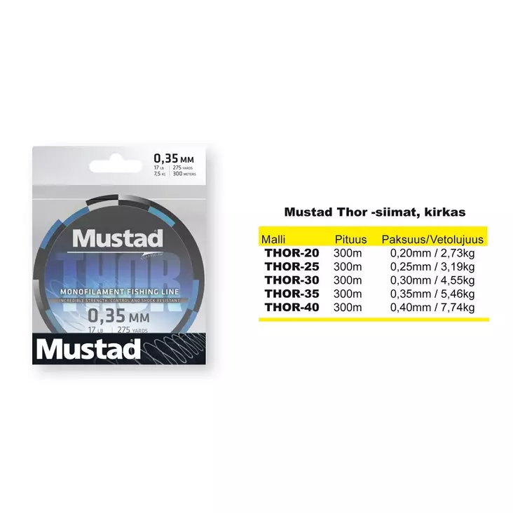 Mustad Thor 300m -monofill Line - Monofilament Fishing Line - 3950001273606 - 1